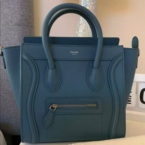 Celine Nano Luggage Bag in Drummed Calfskin In Navy